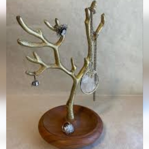 Jewelry Display Stand, Jewelry Holder Brass And Wood Organizer - Picture 1 of 6